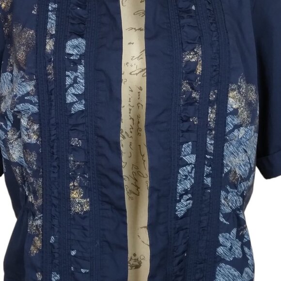 Coldwater Creek | Blue Floral Shirred Open Front Jacket | Size 14 - Picture 2 of 9